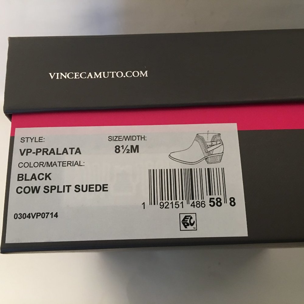 Vince Camuto Black Buckle Suede Booties Sz 8.5 - Picture 6 of 6